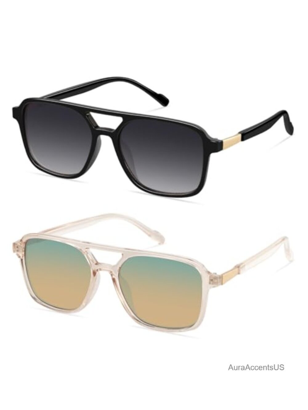 Retro Aviator Sunglasses Rectangle Frame UV400 TAC Lenses Unisex